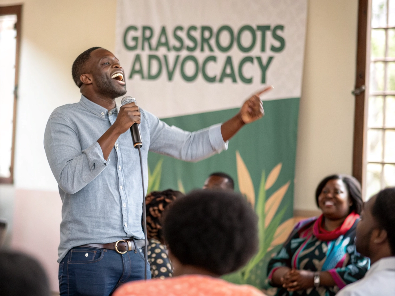 Person speaking at an advocacy event